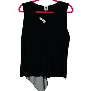 ANNE KLEIN SZ S black sleeveless liquid knit handkerchief vneck top NWT B20